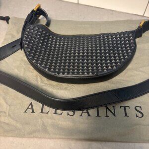 AllSaints Half Moon Leather Crossbody Bag Black